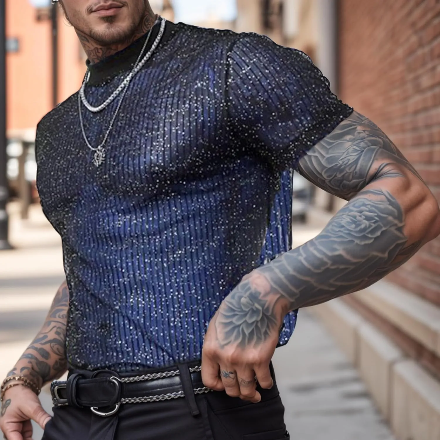Men Fashion Short Sleeve Turtleneck T Shirt Slim Fit Pullover Top Thermal Shirts
