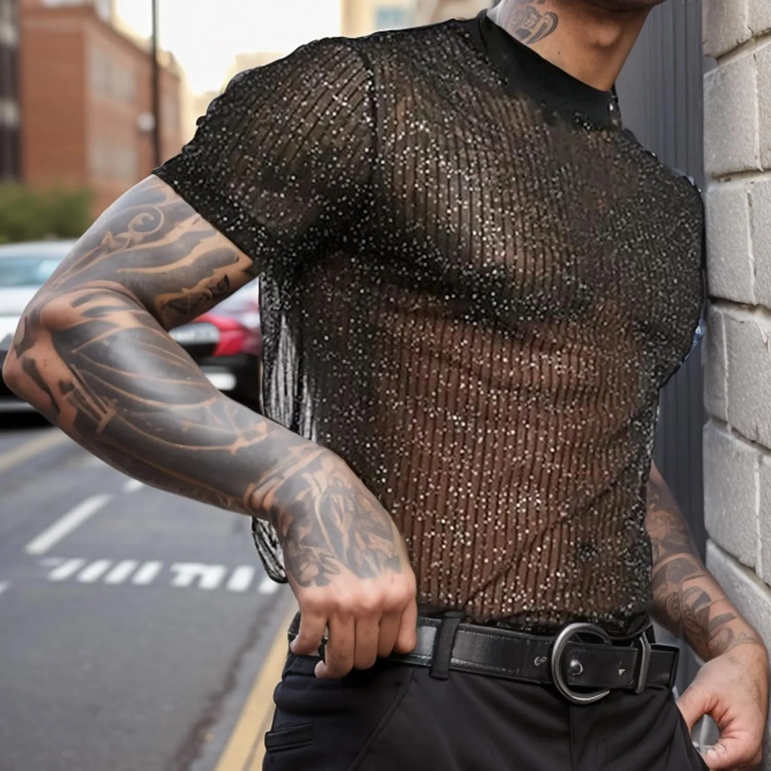 Men Fashion Short Sleeve Turtleneck T Shirt Slim Fit Pullover Top Thermal Shirts