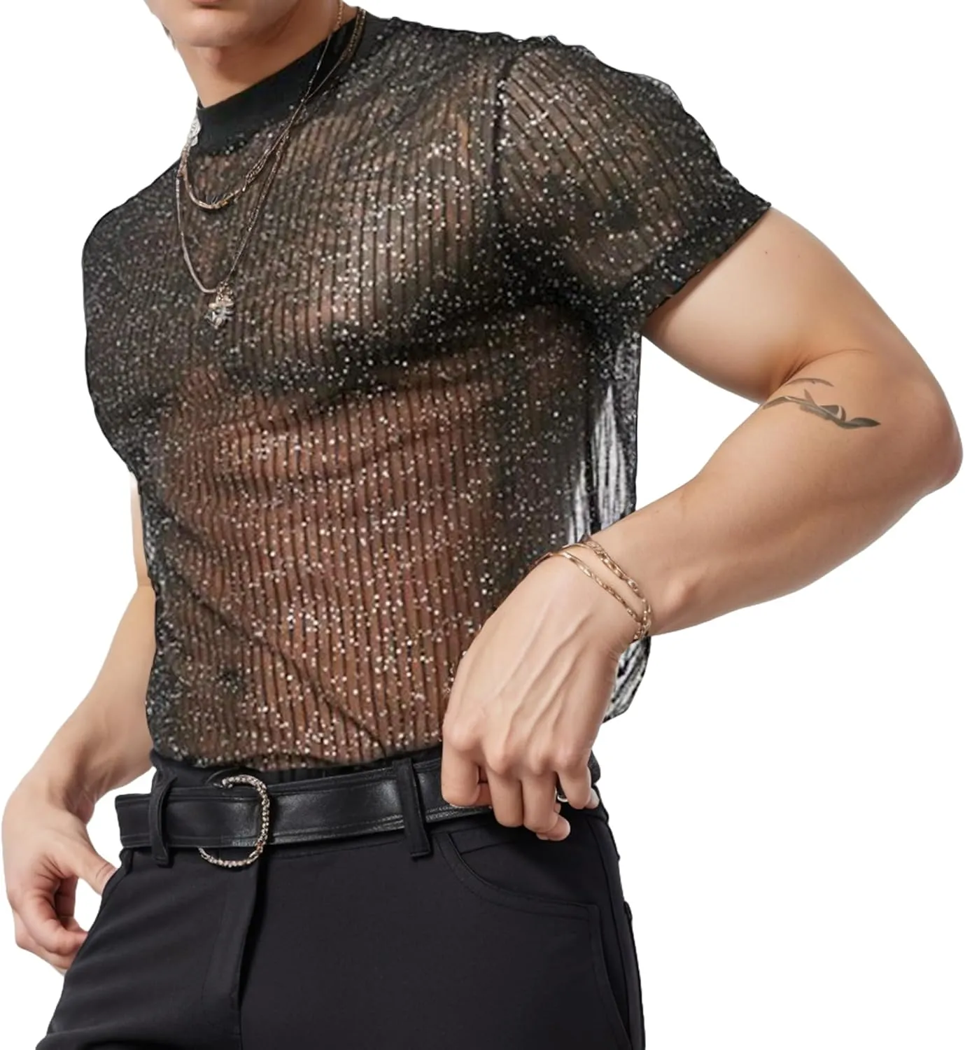 Men Fashion Short Sleeve Turtleneck T Shirt Slim Fit Pullover Top Thermal Shirts