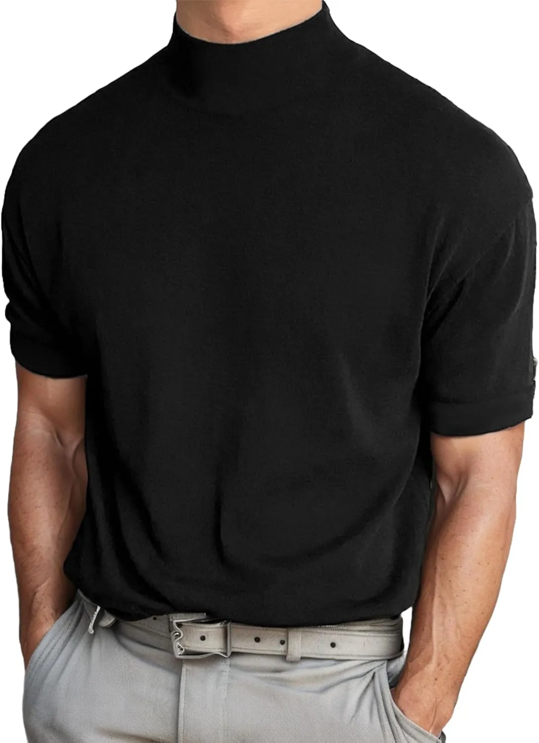 Men Fashion Short Sleeve Turtleneck T Shirt Slim Fit Pullover Top Thermal Shirts