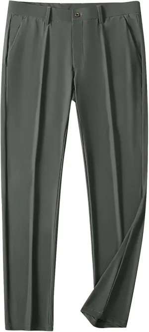 Men Ice Silk Suit Pants Dress Pants Regular Fit Formal Trousers Stretch Chino Trouser Lightweight Casual Business Pant