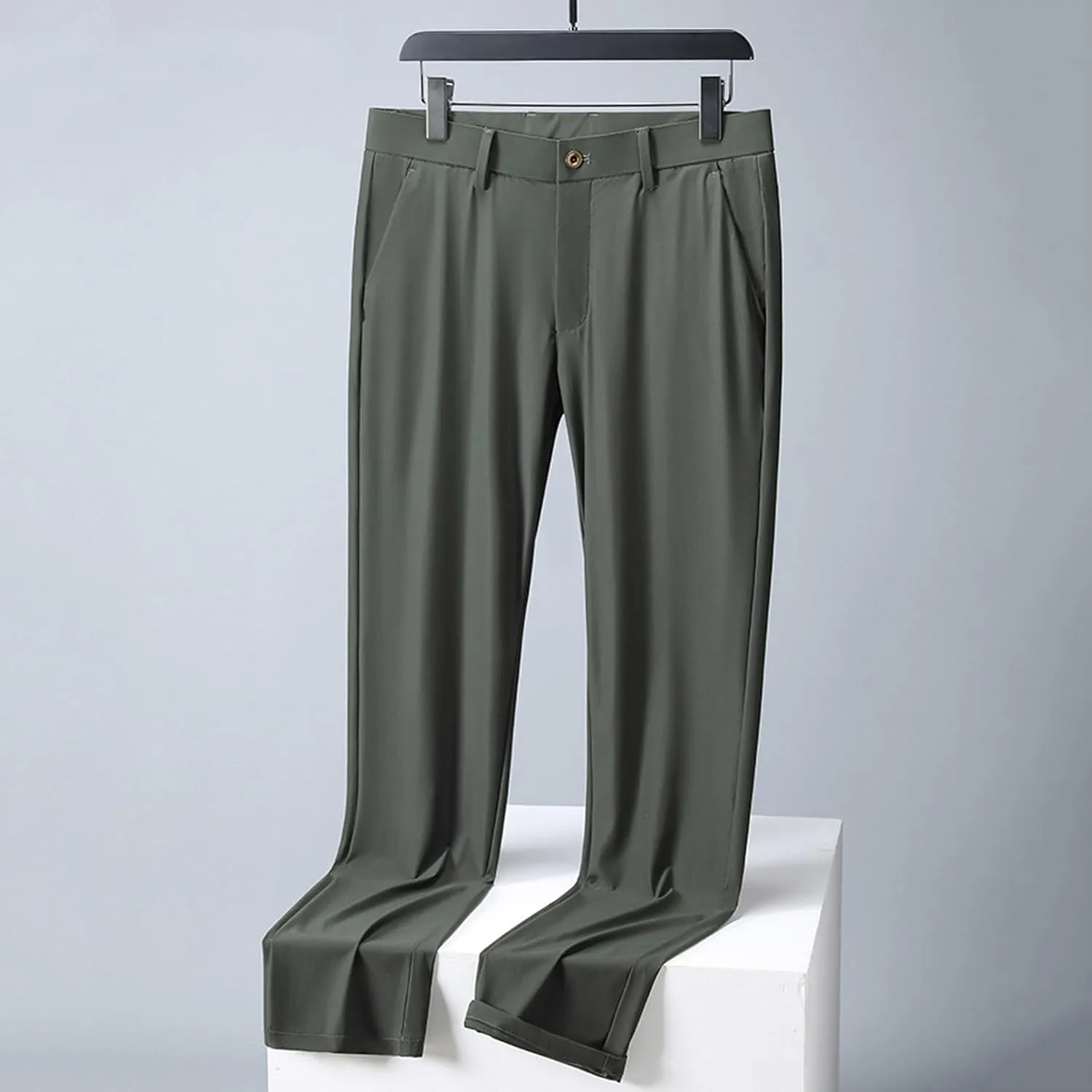 Men Ice Silk Suit Pants Dress Pants Regular Fit Formal Trousers Stretch Chino Trouser Lightweight Casual Business Pant