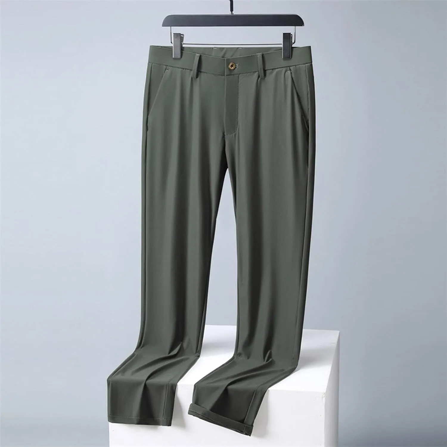 Men Ice Silk Suit Pants Dress Pants Regular Fit Formal Trousers Stretch Chino Trouser Lightweight Casual Business Pant