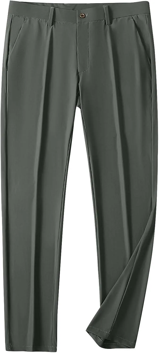 Men Ice Silk Suit Pants Dress Pants Regular Fit Formal Trousers Stretch Chino Trouser Lightweight Casual Business Pant