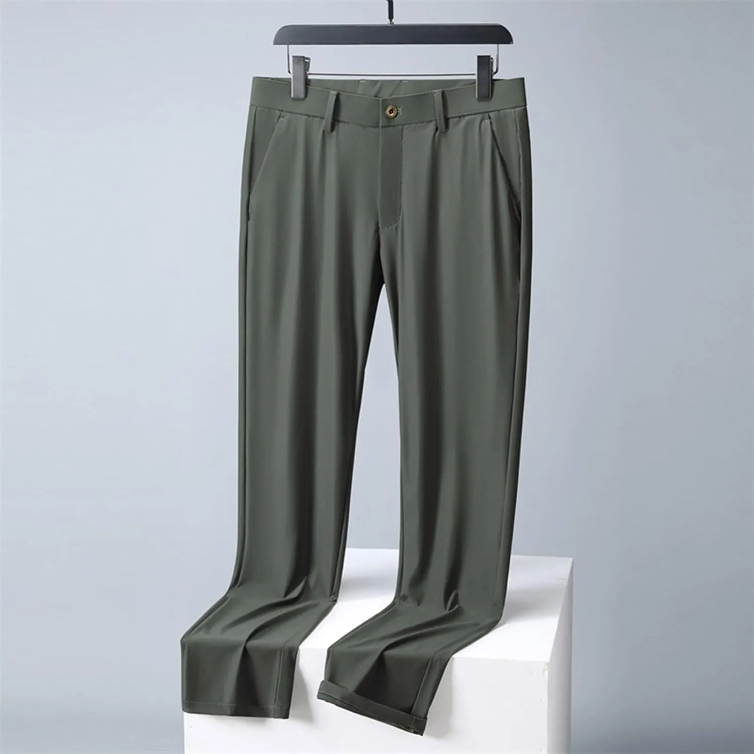 Men Ice Silk Suit Pants Dress Pants Regular Fit Formal Trousers Stretch Chino Trouser Lightweight Casual Business Pant