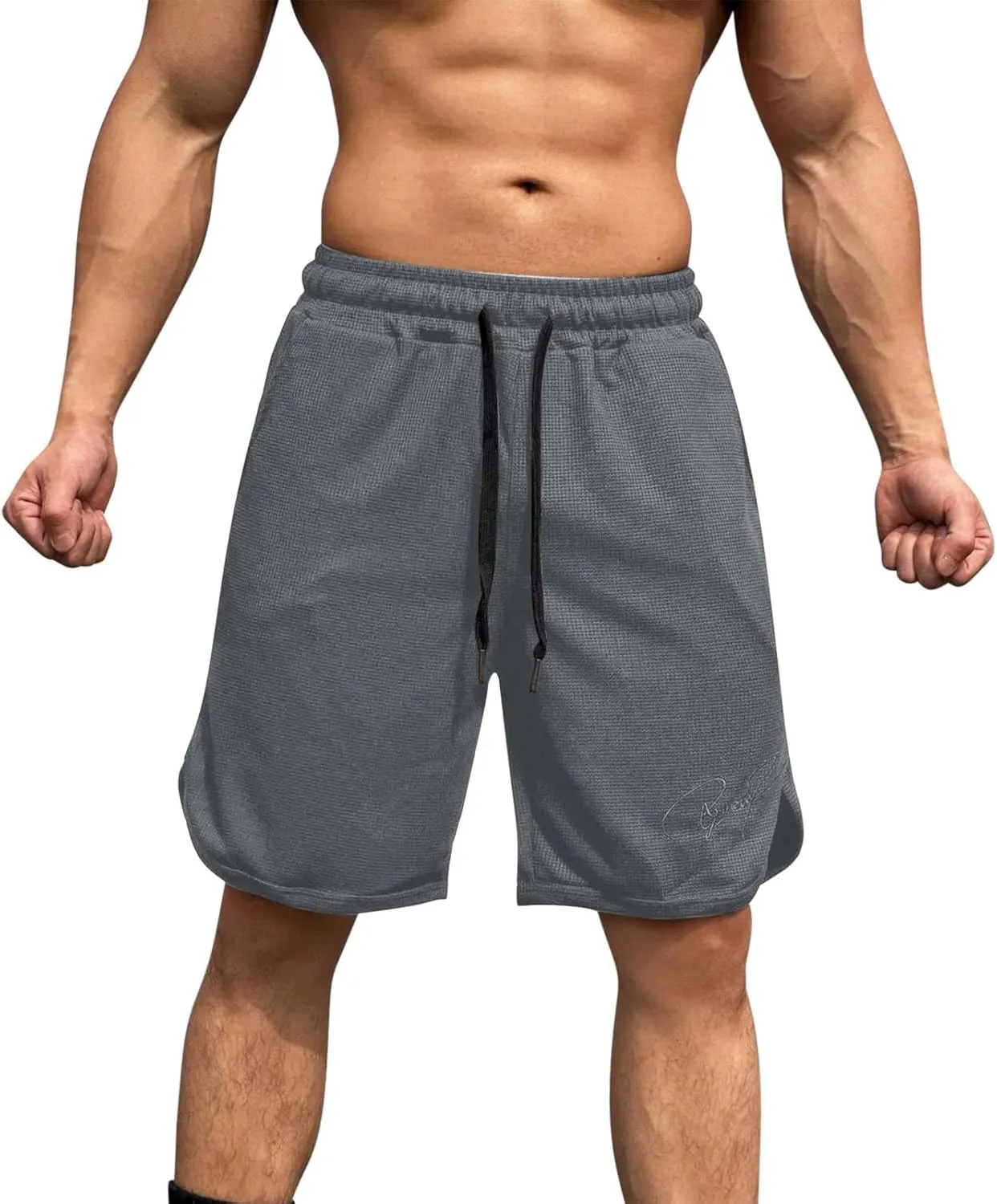 Men Waffle Workout Running Shorts with Pockets Quick Dry Summer Casual Athletic Gym Lightweight Trunks Workout