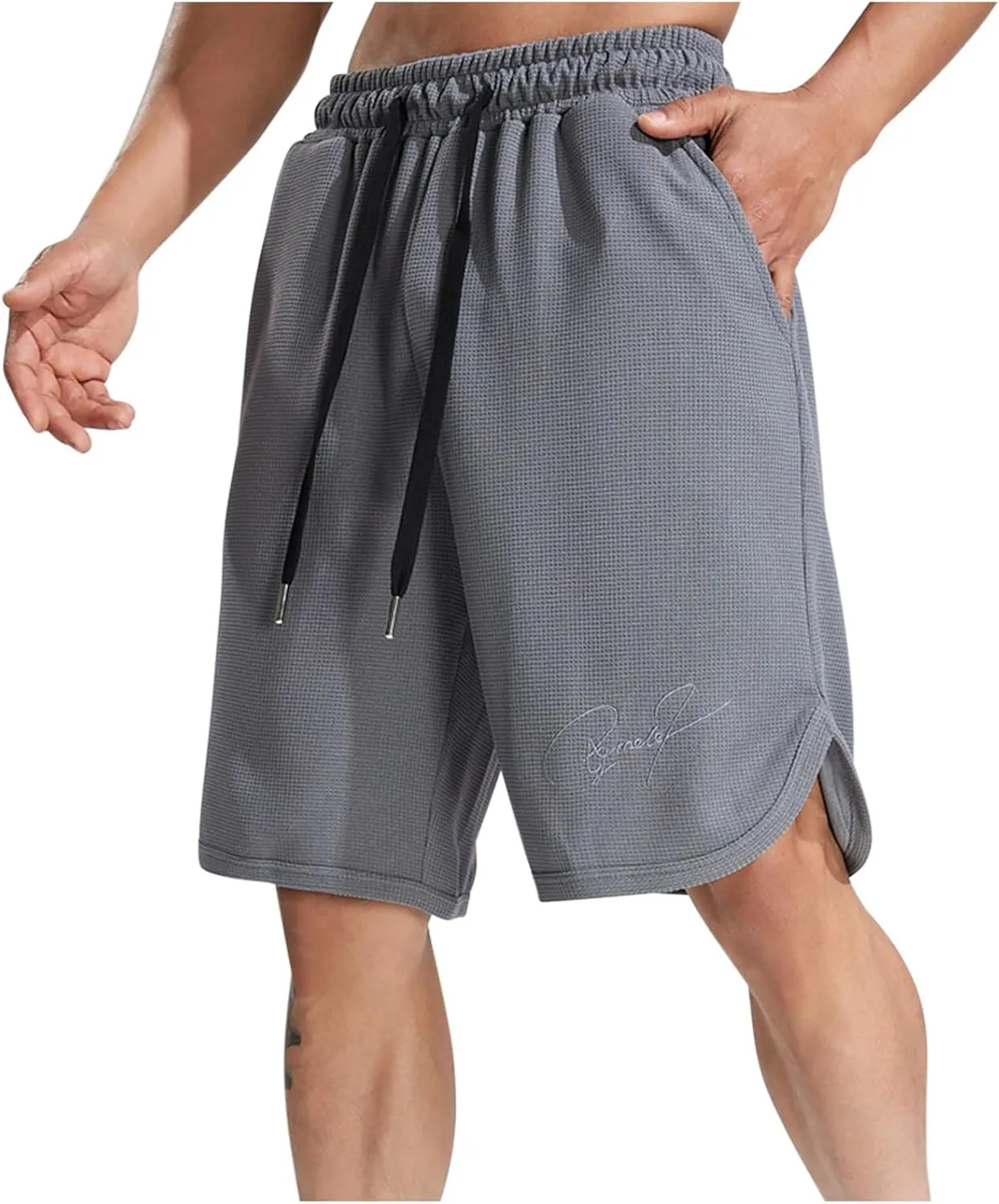 Men Waffle Workout Running Shorts with Pockets Quick Dry Summer Casual Athletic Gym Lightweight Trunks Workout