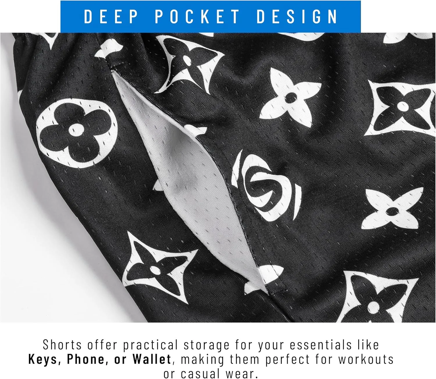 Men's Athletic Shorts - 100% Polyester, Mesh Shorts Quick Dry, Graphic Print Gym Shorts Men, Basketball Shorts for Men