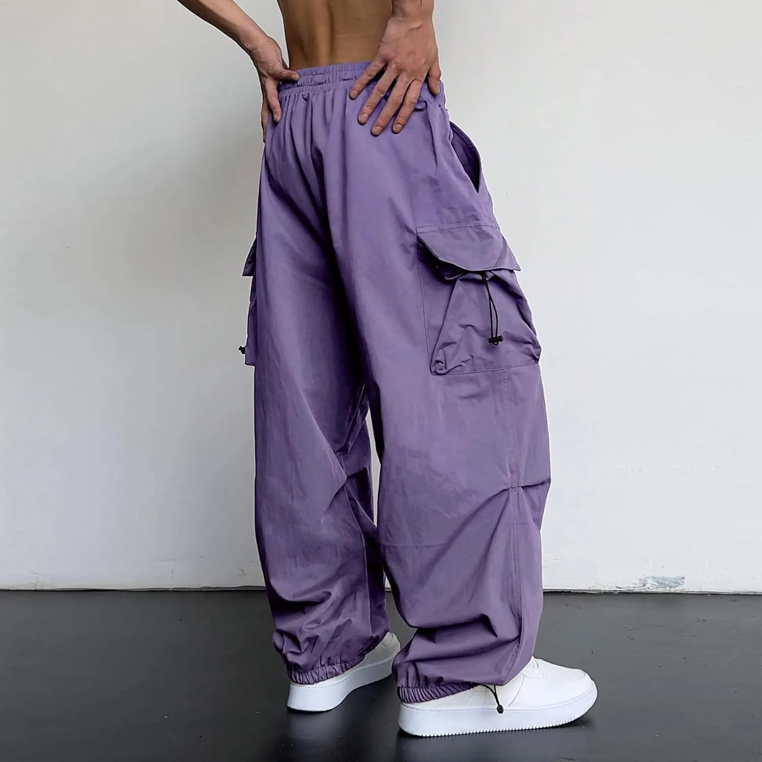 Mens Baggy Cargo Pants Trendy Casual Parachute Pants Plus Size Drawstring Sweatpants Loose Harem Joggers Streetwear
