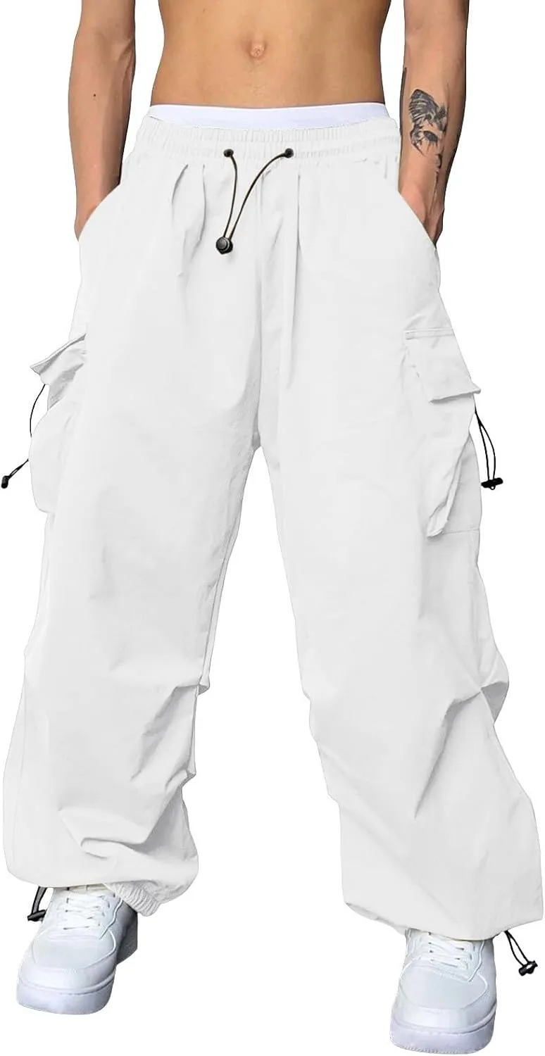 Mens Baggy Cargo Pants Trendy Casual Parachute Pants Plus Size Drawstring Sweatpants Loose Harem Joggers Streetwear