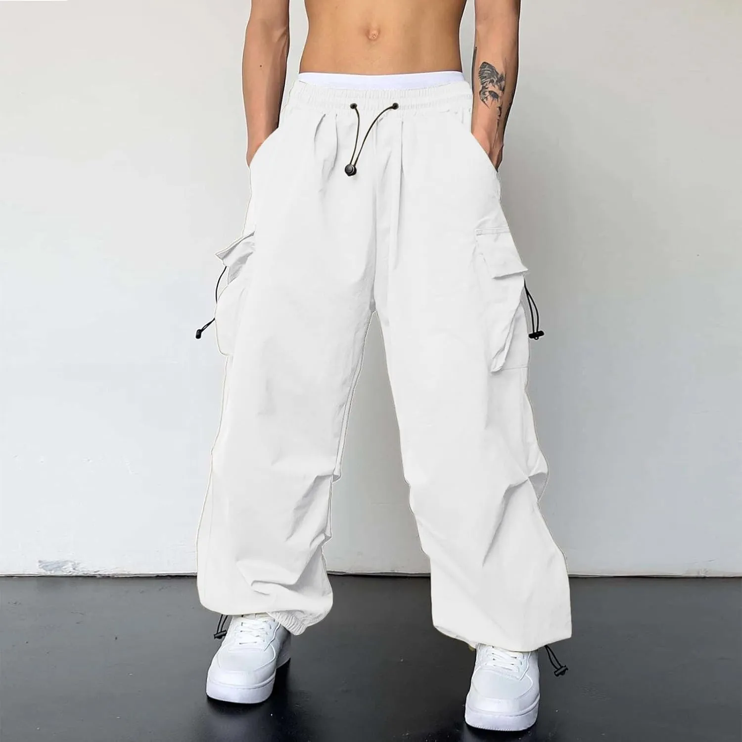 Mens Baggy Cargo Pants Trendy Casual Parachute Pants Plus Size Drawstring Sweatpants Loose Harem Joggers Streetwear