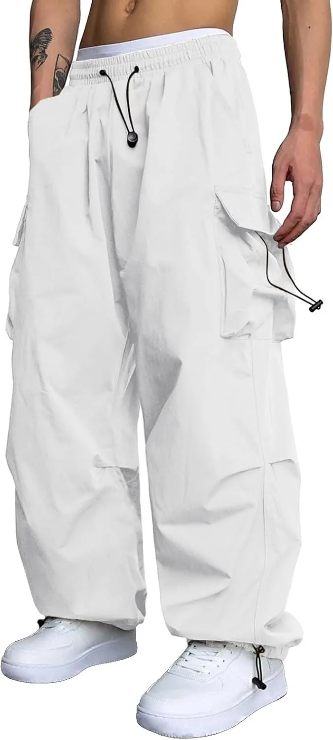 Mens Baggy Cargo Pants Trendy Casual Parachute Pants Plus Size Drawstring Sweatpants Loose Harem Joggers Streetwear