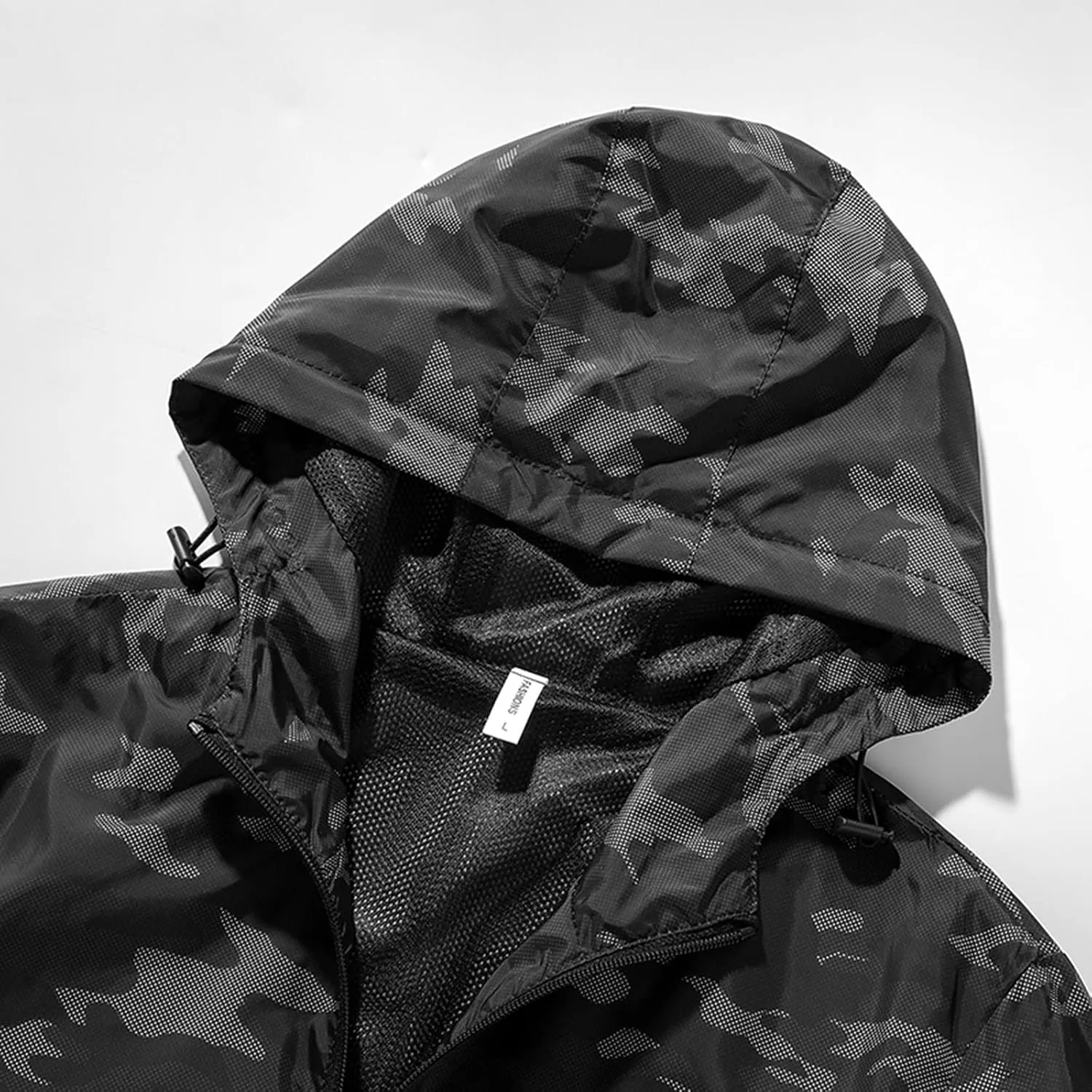 Mens Camo Waterproof Rain Jacket Breathable Lightweight Durable Windbreaker Adjustable Comfortable Outdoor Rain Coat