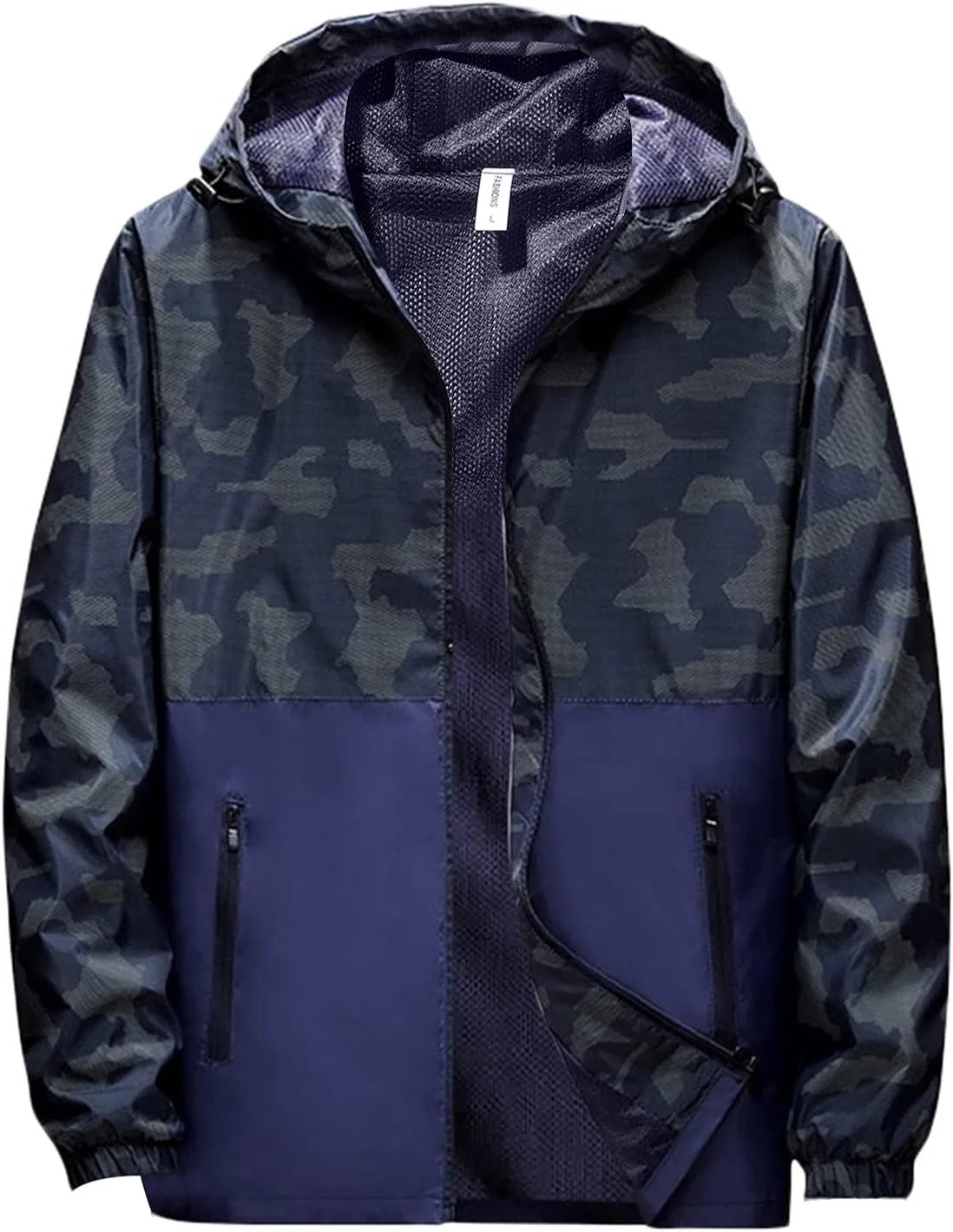 Mens Camo Waterproof Rain Jacket Breathable Lightweight Durable Windbreaker Adjustable Comfortable Outdoor Rain Coat