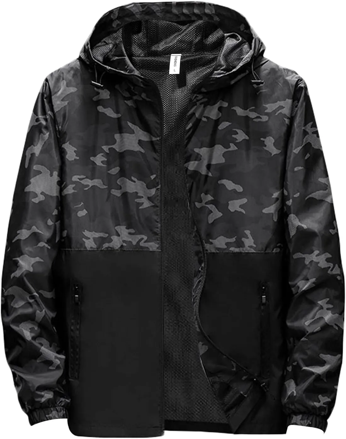 Mens Camo Waterproof Rain Jacket Breathable Lightweight Durable Windbreaker Adjustable Comfortable Outdoor Rain Coat