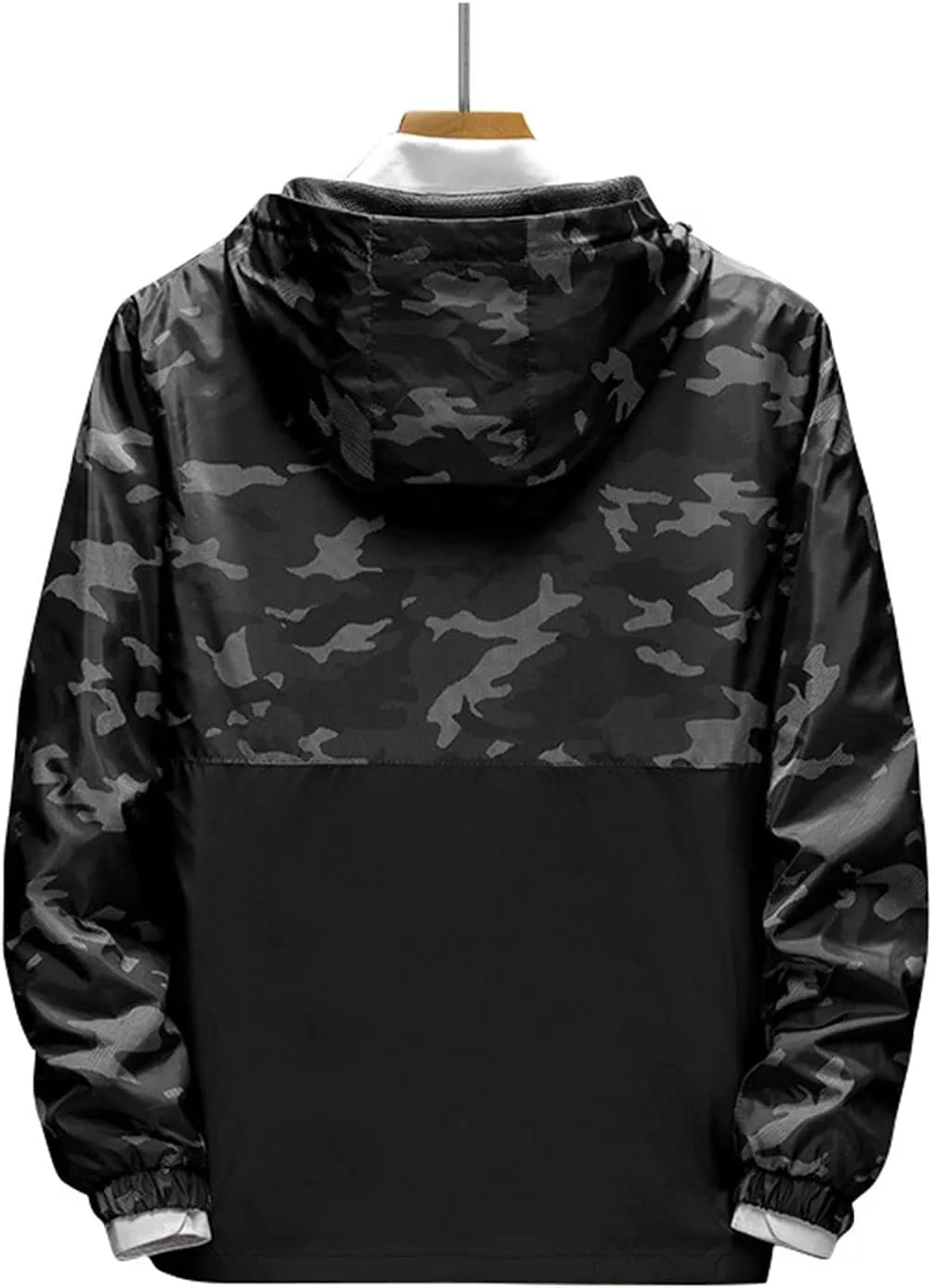 Mens Camo Waterproof Rain Jacket Breathable Lightweight Durable Windbreaker Adjustable Comfortable Outdoor Rain Coat