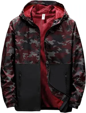 Mens Camo Waterproof Rain Jacket Breathable Lightweight Durable Windbreaker Adjustable Comfortable Outdoor Rain Coat