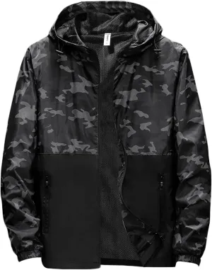 Mens Camo Waterproof Rain Jacket Breathable Lightweight Durable Windbreaker Adjustable Comfortable Outdoor Rain Coat