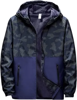 Mens Camo Waterproof Rain Jacket Breathable Lightweight Durable Windbreaker Adjustable Comfortable Outdoor Rain Coat