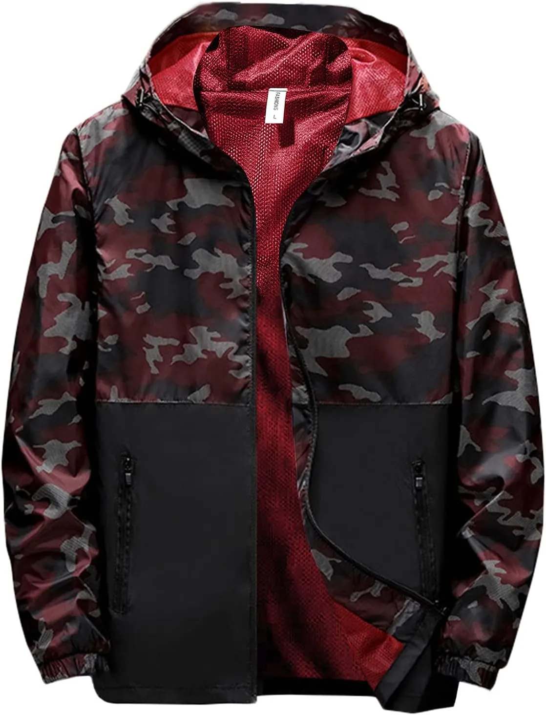 Mens Camo Waterproof Rain Jacket Breathable Lightweight Durable Windbreaker Adjustable Comfortable Outdoor Rain Coat