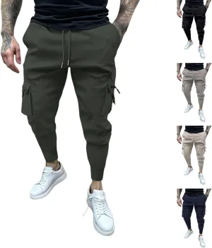 Men's Cargo Jogger Pants Stretch Sweatpants Slim Fit Tactical Pants with Zipper Pockets Casual Trousers Men's Casual Slim Fit Pants Skinny Stretch Dress Slacks #01- Black Large