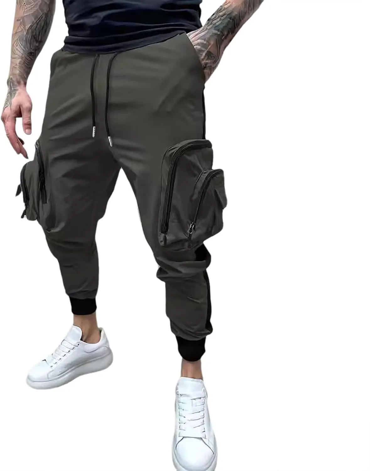 Men's Cargo Jogger Pants Stretch Sweatpants Slim Fit Tactical Pants with Zipper Pockets Casual Trousers Men's Casual Slim Fit Pants Skinny Stretch Dress Slacks #17- Green Small
