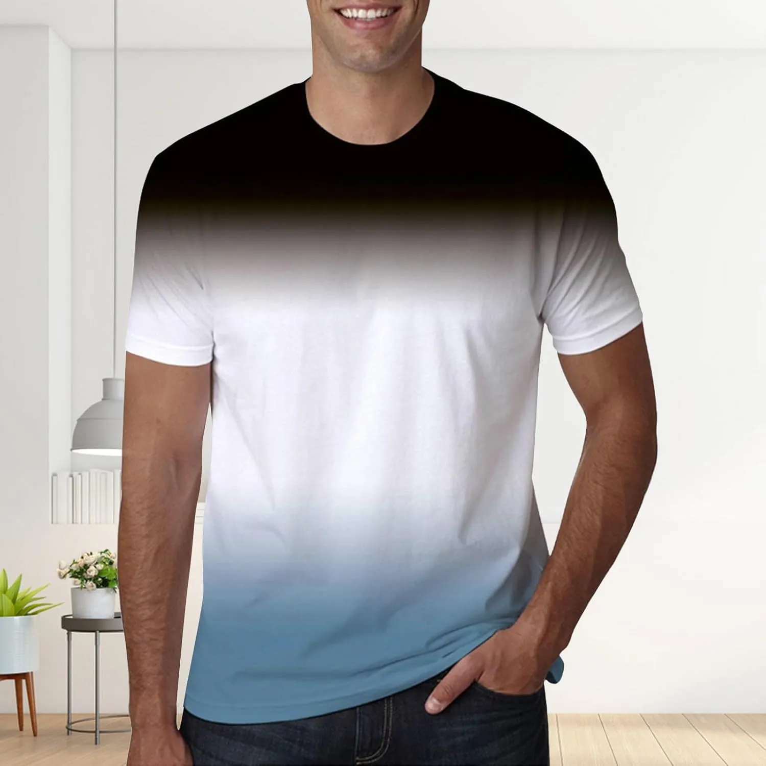 Men's Casual Gradient Color T Shirt Short Sleeve Crew Neck Loose Fit Comfortable Tee Stylish Dating Summer Top Big and Tall