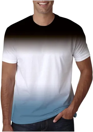 Men's Casual Gradient Color T Shirt Short Sleeve Crew Neck Loose Fit Comfortable Tee Stylish Dating Summer Top Big and Tall