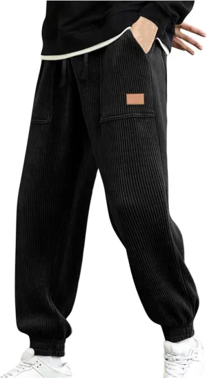 Men's Corduroy Pants Drawstring Elastic Waist Casual Tapered Trousers Fashion Streetwear Joggers Pants with Pockets