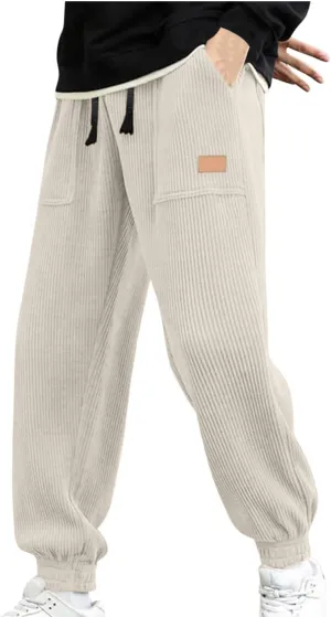 Men's Corduroy Pants Drawstring Elastic Waist Casual Tapered Trousers Fashion Streetwear Joggers Pants with Pockets