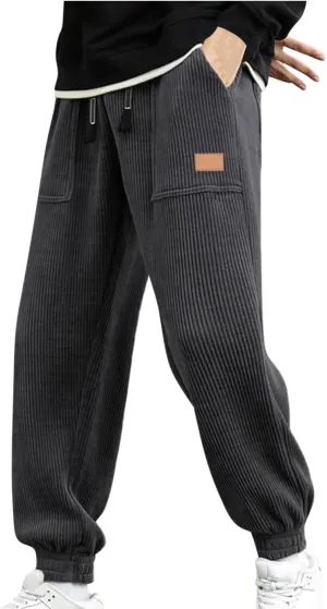 Men's Corduroy Pants Drawstring Elastic Waist Casual Tapered Trousers Fashion Streetwear Joggers Pants with Pockets