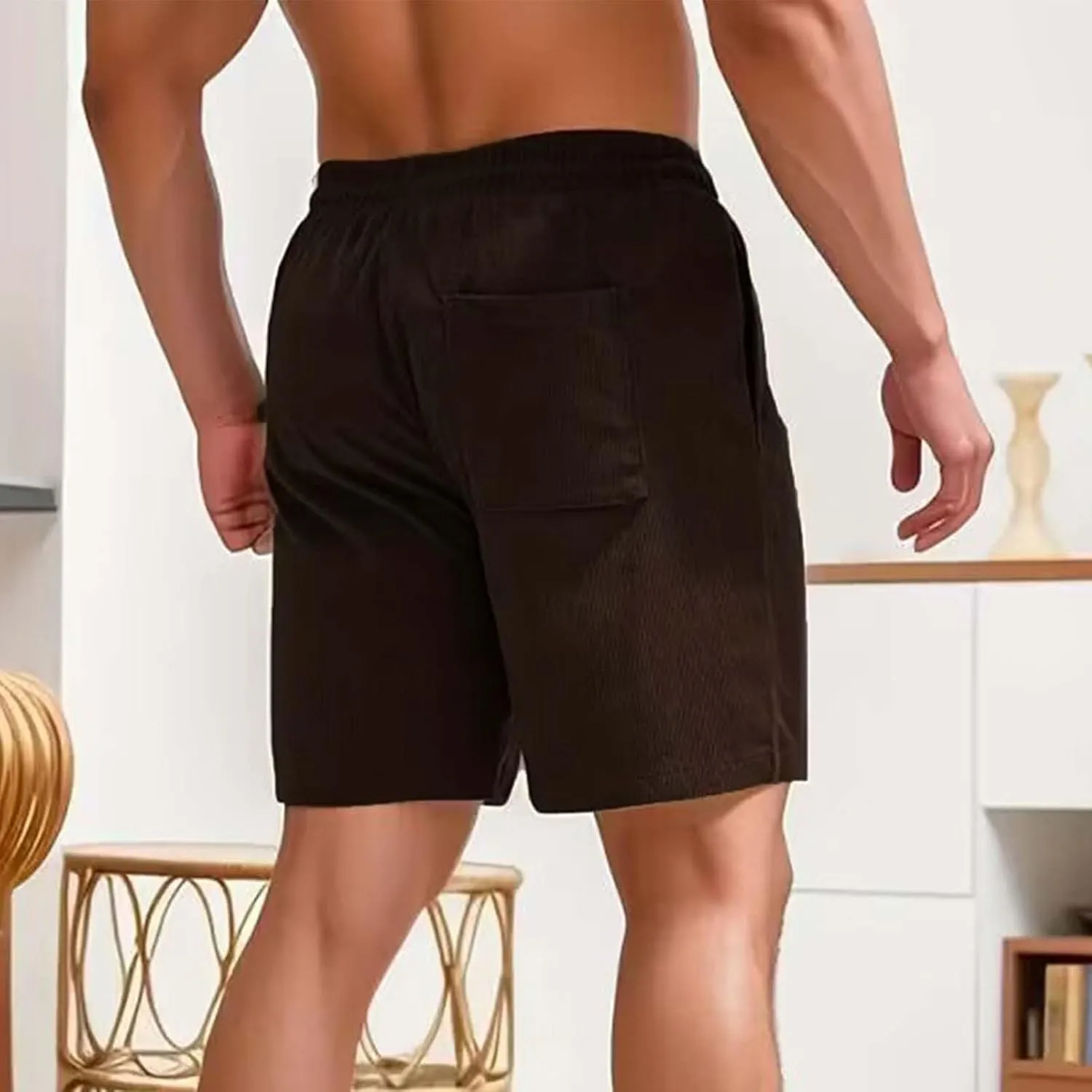 Men's Corduroy Shorts 2024 Casual Elastic Waist Drawstring Shorts Lightweight Summer Beach Shorts Active Track Shorts