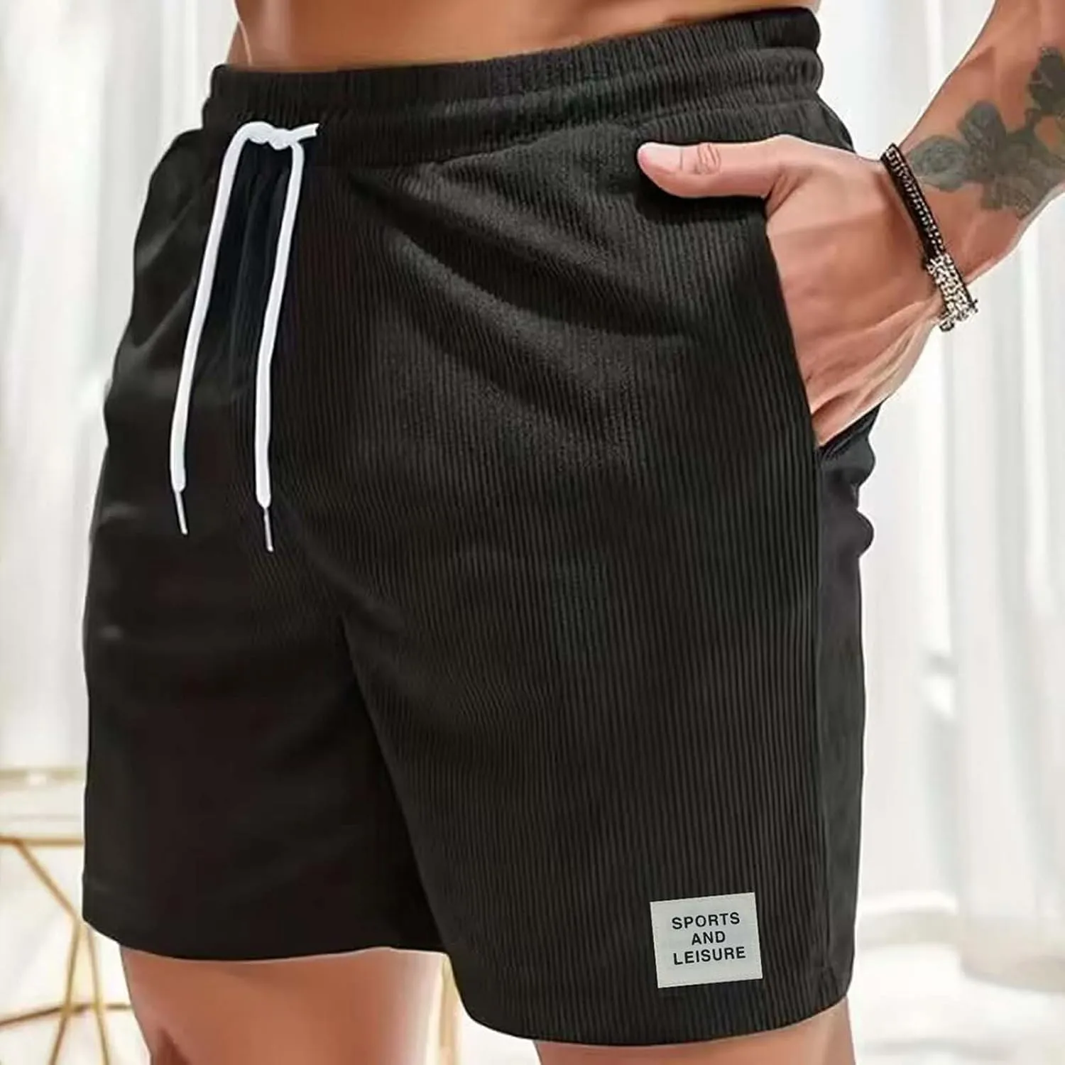Men's Corduroy Shorts 2024 Casual Elastic Waist Drawstring Shorts Lightweight Summer Beach Shorts Active Track Shorts