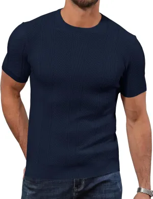 Men's Knit T-Shirts Short Sleeve Casual Crewneck Solid Textured Pullover Tees