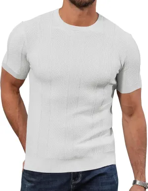 Men's Knit T-Shirts Short Sleeve Casual Crewneck Solid Textured Pullover Tees