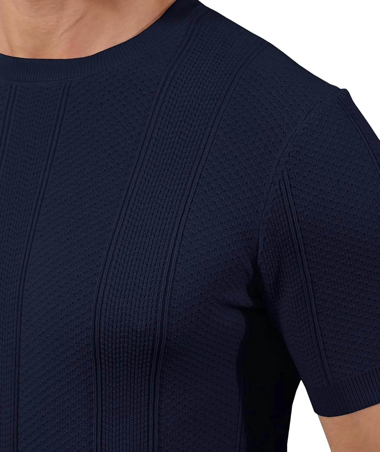Men's Knit T-Shirts Short Sleeve Casual Crewneck Solid Textured Pullover Tees