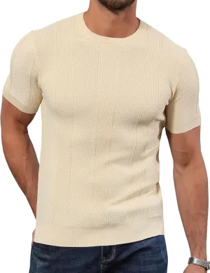 Men's Knit T-Shirts Short Sleeve Casual Crewneck Solid Textured Pullover Tees