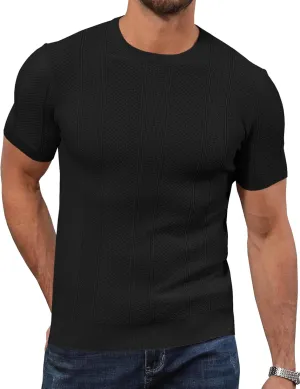 Men's Knit T-Shirts Short Sleeve Casual Crewneck Solid Textured Pullover Tees