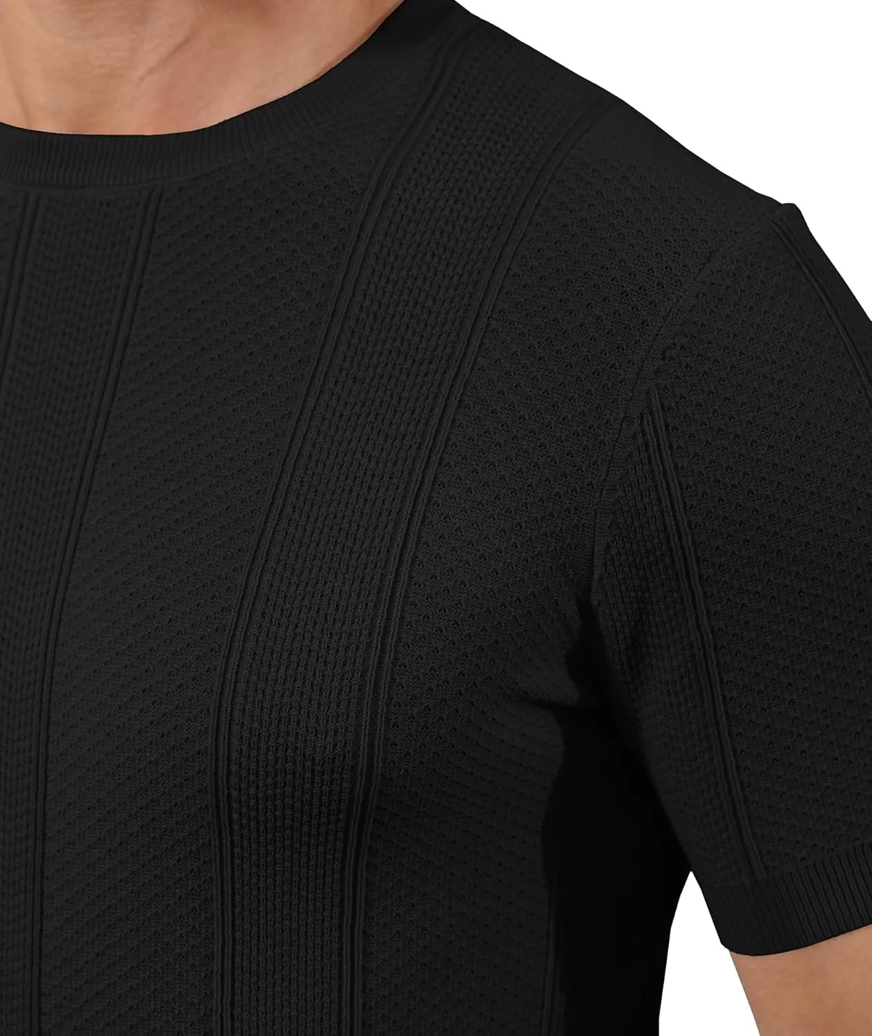 Men's Knit T-Shirts Short Sleeve Casual Crewneck Solid Textured Pullover Tees