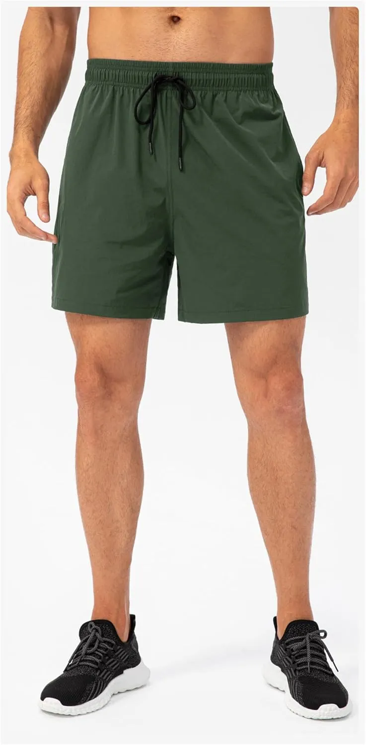 Mens Lightweight Breathable Lining Workout Shorts, Quick Dry Gym Workout Running Shorts with Zipper Pockets