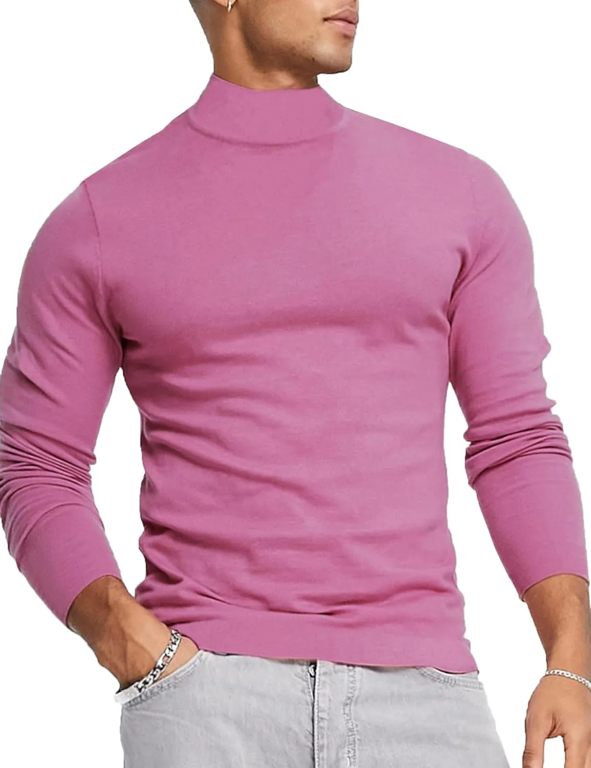 Mens Mock Neck T Shirts Pullover High Neck Turtleneck Premium Long Sleeve Sweaters for Men