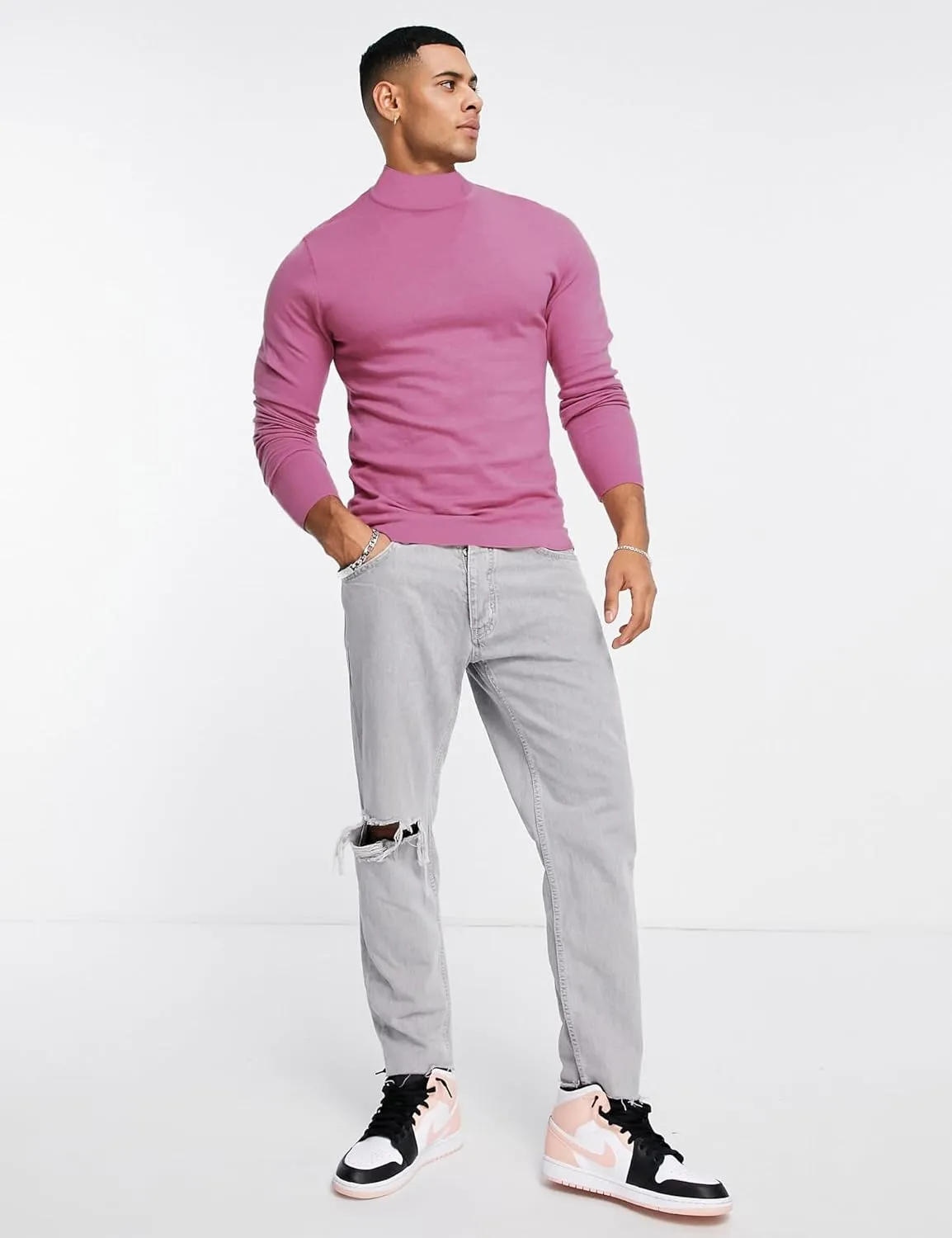 Mens Mock Neck T Shirts Pullover High Neck Turtleneck Premium Long Sleeve Sweaters for Men