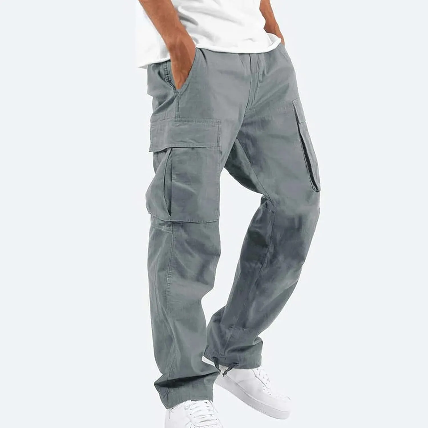 Mens Outdoor Cargo Pants Lightweight Relaxed Fit Tactical Pants Solid Camo Multi Pockets Classic Trousers