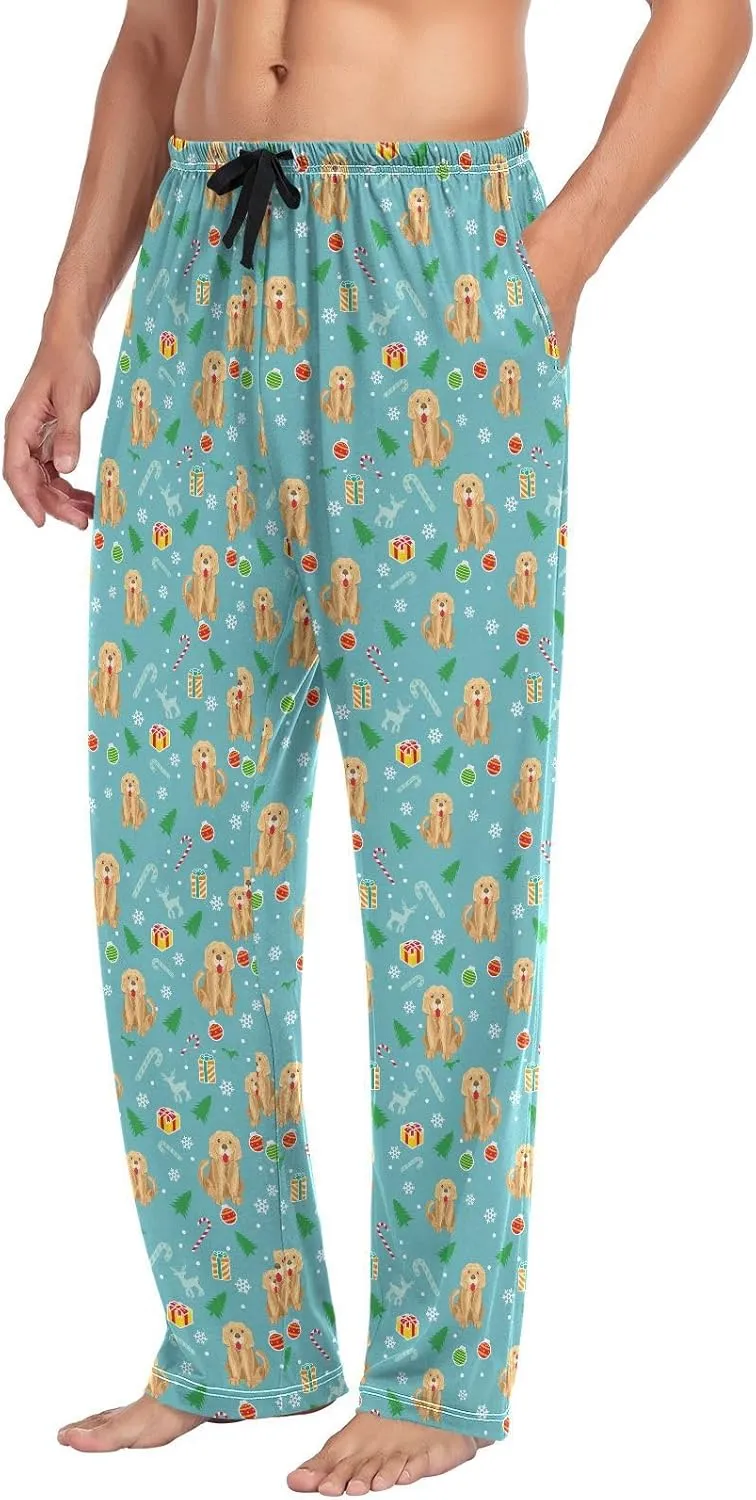 Men's Pajama Bottoms Soft Pajama Pants Elastic Waist Sleep Bottoms Jogger Lounge Straight Pants with Pockets