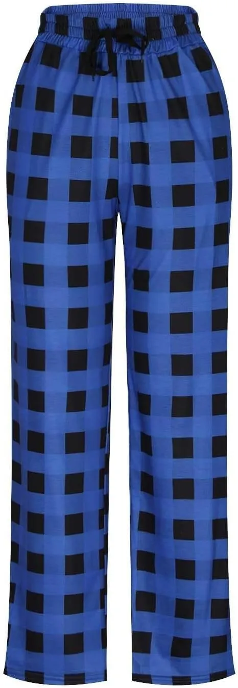 Mens Pajama Pants Lounge Plaid Print Bottoms Drawstring Workout Trousers Vintage Fashion Sleep Bottoms with Pockets