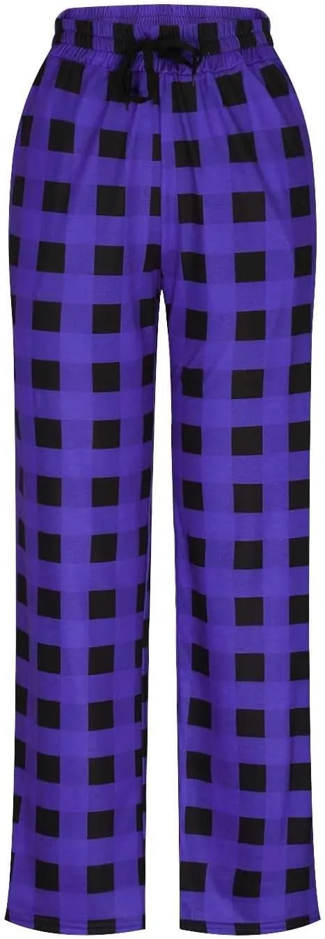 Mens Pajama Pants Lounge Plaid Print Bottoms Drawstring Workout Trousers Vintage Fashion Sleep Bottoms with Pockets