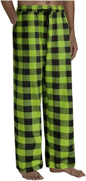 Mens Pajama Pants Lounge Plaid Print Bottoms Drawstring Workout Trousers Vintage Fashion Sleep Bottoms with Pockets