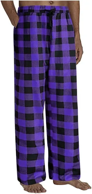 Mens Pajama Pants Lounge Plaid Print Bottoms Drawstring Workout Trousers Vintage Fashion Sleep Bottoms with Pockets