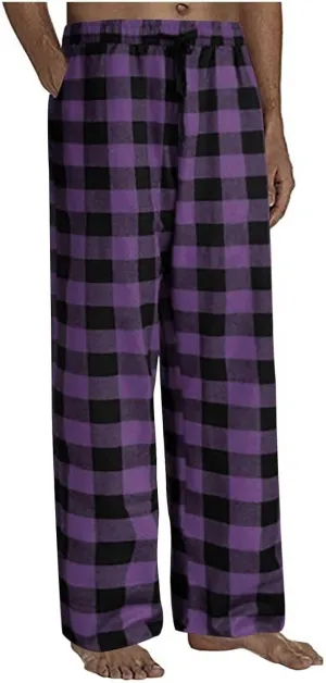 Mens Pajama Pants Lounge Plaid Print Bottoms Drawstring Workout Trousers Vintage Fashion Sleep Bottoms with Pockets