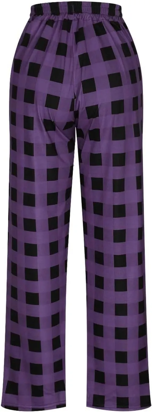 Mens Pajama Pants Lounge Plaid Print Bottoms Drawstring Workout Trousers Vintage Fashion Sleep Bottoms with Pockets